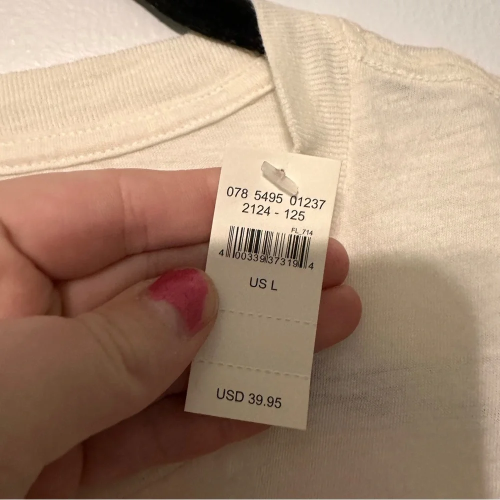 Aerie Embroidered Oversized Long Sleeve Tee Shirt Top size Large White Red NWT - Picture 4 of 6